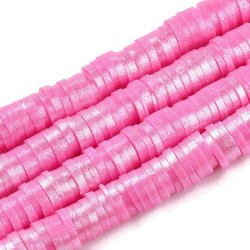 Fimo-Perlen, ganzer Strang, Heishi, M&uuml;nzform, rosa mit goldenem Perlmuttglanz, 6x1 mm, ca. 400 St&uuml;ck