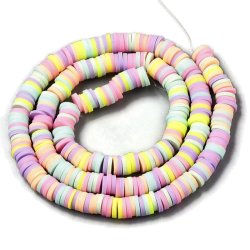 Fimo-Perlen, ganzer Strang, Heishi, M&uuml;nzform, Mix Pastellfarben, 6x1 mm, 380 St&uuml;ck