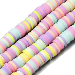 Fimo-Perlen, ganzer Strang, Heishi, M&uuml;nzform, Mix Pastellfarben, 6x1 mm, 380 St&uuml;ck