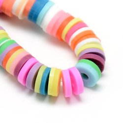 Fimo-Perlen, ganzer Strang, Heishi, M&uuml;ntzenform, gemischte Farben, 6x1 mm, 380 Stk