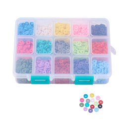 Fimo Perlen, Heishi, M&uuml;nzform, gemischt Farben, 8x1 mm, ca. 2850 Stk