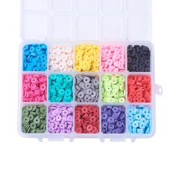 Fimo Perlen, Heishi, M&uuml;nzform, gemischt Farben, 8x1 mm, ca. 2850 Stk