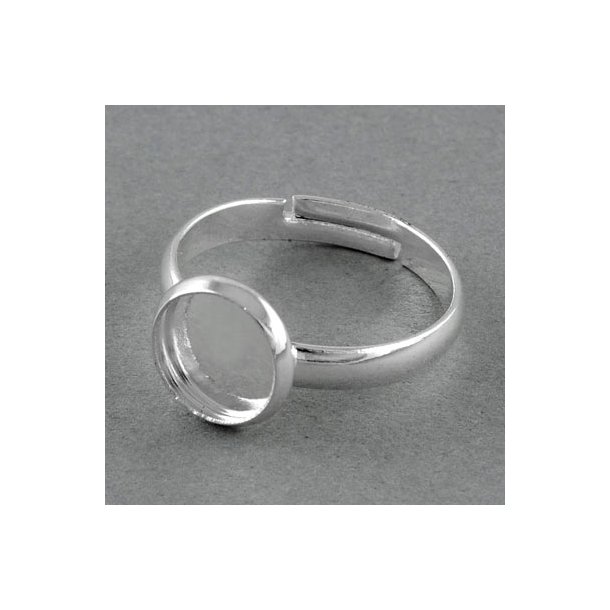 Finger ring, silver plated brass, 12mm mounting, adjustable, 1pc.