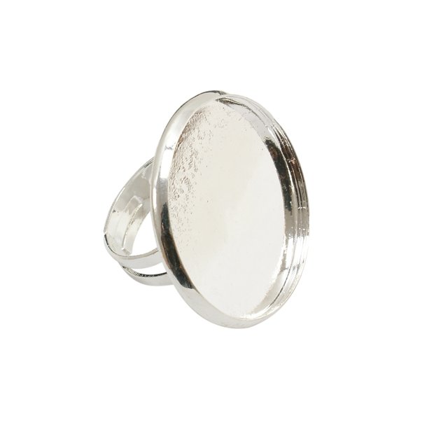 Finger ring, silver plated brass, 18mm mounting, adjustable, 1pc.