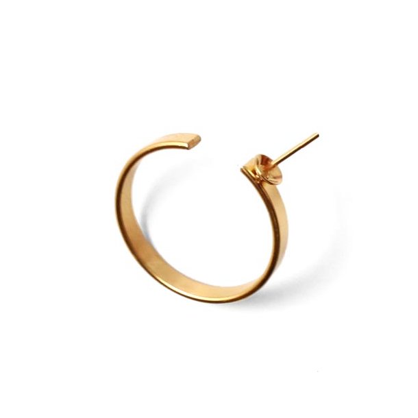 Finger ring, shiny gilded steel, flat, cup and peg, size 56-57, 1pc.