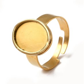 Fingerring, 18K forgyldt st�l med oval sk�l 10,5x14,5 mm, justerbar, 1 stk.