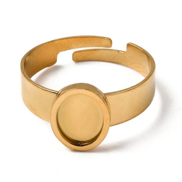 Fingerring, vergoldeter Stahl mit 10x8 mm ovaler Schale, verstellbar Gr��e 52-58, 1 Stck