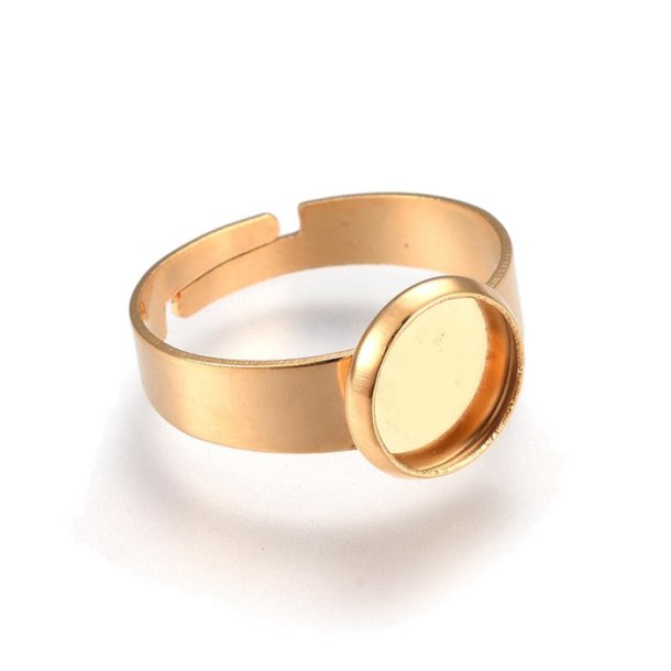 Fingerring, vergoldeter Stahl mit 8mm Schale, poliert, verstellbar Gr&ouml;&szlig;e 52-58, 1 Stck