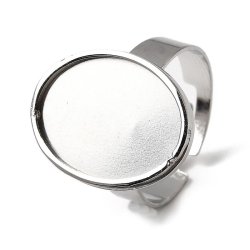 Fingerring, rustfrit st�l med oval sk�l, 13,5x18 mm, justerbar, 1 stk.