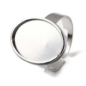 Fingerring, rustfrit st�l med oval sk�l, 13,5x18 mm, justerbar, 1 stk.