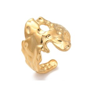 Fingerring, organische Form, vergoldeter Stahl, gr��enverstellbar 54�60, 1 Stck