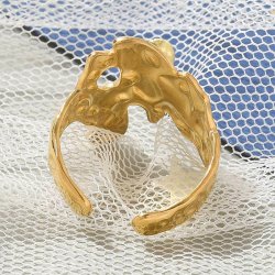 Fingerring, organische Form, vergoldeter Stahl, gr��enverstellbar 54�60, 1 Stck