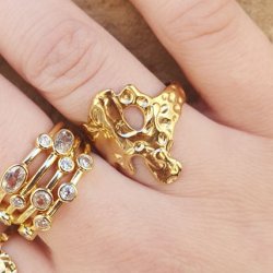 Fingerring, organische Form, vergoldeter Stahl, gr��enverstellbar 54�60, 1 Stck