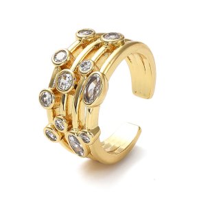 Ring mit vielen Zirkonia-Steinen, 18 K vergoldet, verstellbar, Gr��e 52�58, 1 Stck