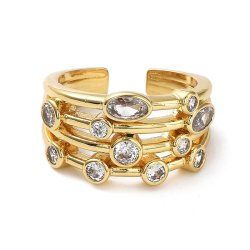 Ring mit vielen Zirkonia-Steinen, 18 K vergoldet, verstellbar, Gr��e 52�58, 1 Stck