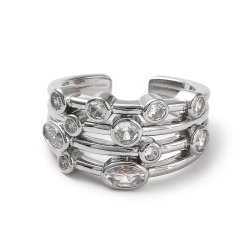 Ring mit vielen Zirkonia-Steinen, platiniert, verstellbar, Gr��e 52�58, 1 Stck
