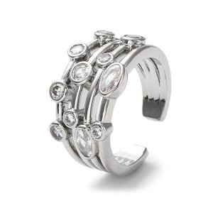 Ring mit vielen Zirkonia-Steinen, platiniert, verstellbar, Gr��e 52�58, 1 Stck