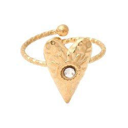 Fingerring, geh�mmert, mit Kristall, vergoldeter Stahl, verstellbar; Gr��e: 52�56, 1 Stck