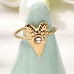 Fingerring, geh�mmert, mit Kristall, vergoldeter Stahl, verstellbar; Gr��e: 52�56, 1 Stck