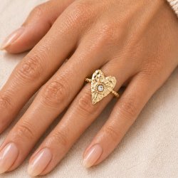 Fingerring, geh�mmert, mit Kristall, vergoldeter Stahl, verstellbar; Gr��e: 52�56, 1 Stck