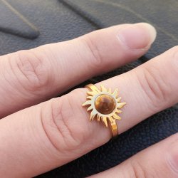 Fingerring, solform og tiger�je, forgyldt st�l, justerbar St�rr.: 52-56, 1 stk