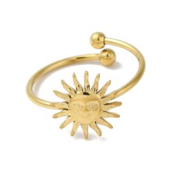 Fingerring, sol med ansigt, forgyldt st�l, justerbar St�rr.: 50-56, 1 stk