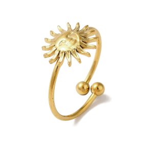 Fingerring, sol med ansigt, forgyldt st�l, justerbar St�rr.: 50-56, 1 stk