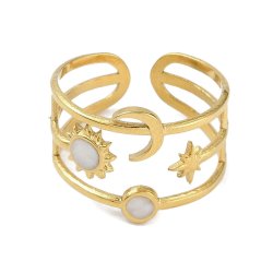 Fingerring med sol, m�ne, stjerne, forgyldt st�l, justerbar St�rr.: 52-58, 1 stk