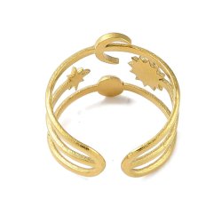 Fingerring med sol, m�ne, stjerne, forgyldt st�l, justerbar St�rr.: 52-58, 1 stk