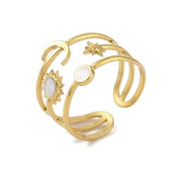 Fingerring med sol, m�ne, stjerne, forgyldt st�l, justerbar St�rr.: 52-58, 1 stk