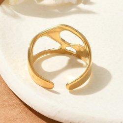 Fingerring, organiske udsk�ringer, forgyldt st�l, justerbar St�rr. 54-60, 1 stk