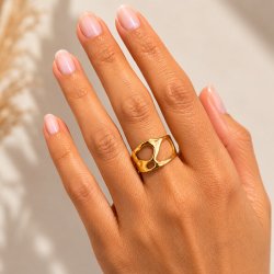 Fingerring, organiske udsk�ringer, forgyldt st�l, justerbar St�rr. 54-60, 1 stk