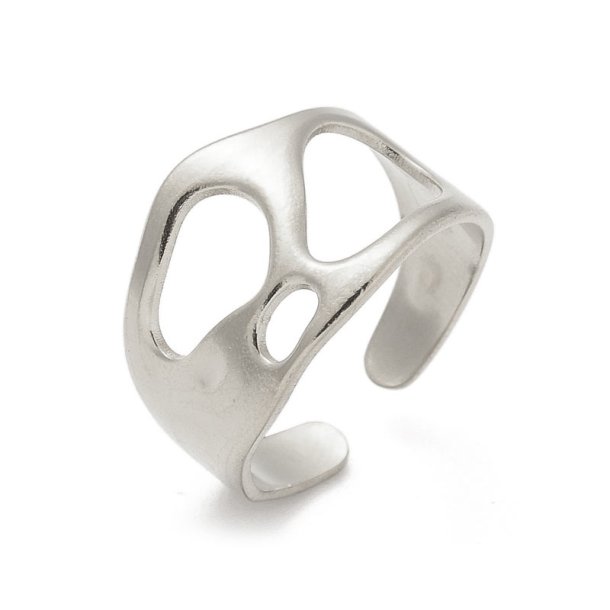 Fingerring, organiske udsk�ringer, st�l, justerbar St�rr. 54-60, 1 stk
