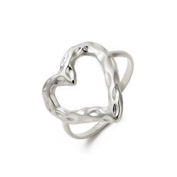 Ring with hammered outline heart design, stainless steel, adjustable size 52�58, 1 pc