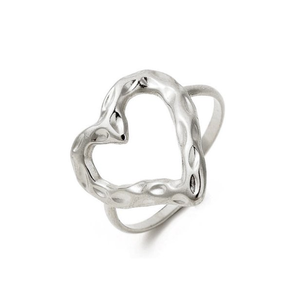 Ring with hammered outline heart design, stainless steel, adjustable size 52�58, 1 pc
