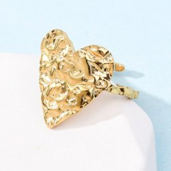 Fingerring mit geh�mmertem Herz, vergoldeter Stahl, gr��enverstellbar 54�60, 1 Stck