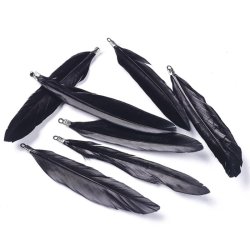 G&auml;nsefeder-Anh&auml;nger mit &Ouml;se, gef&auml;rbt, schwarz, L&auml;nge ca. 7-8 cm, 6 St&uuml;ck