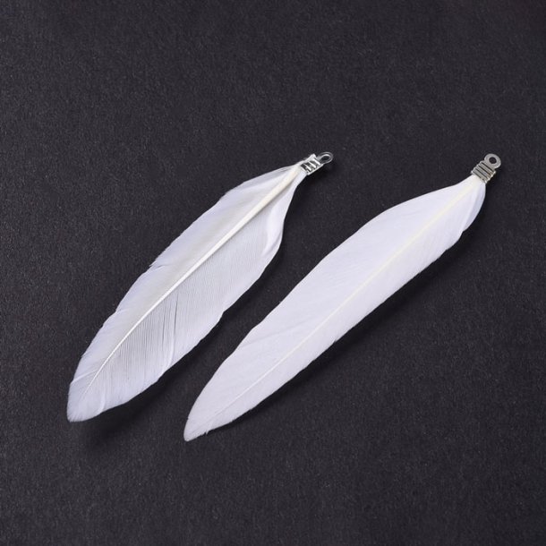 Goose feather, pendant with eyelet, white, length approx. 7-8 cm, 6 pcs