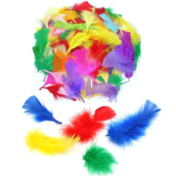 Chicken feathers, coloured, mixed colours, Easter decoration, length 8-15 cm, appx. 50 pcs