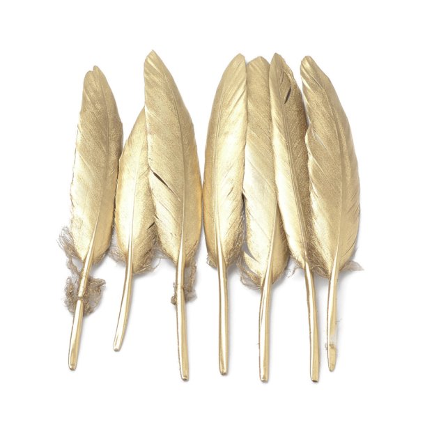 Goose feather, dyed, gold, length approx. 12-16 cm, 6 pcs