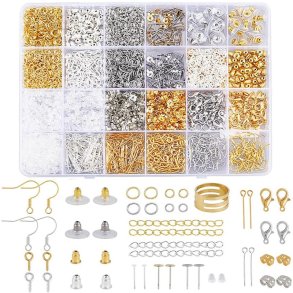 Schmuckzubeh�r-Set, gro�er Mix mit Ohrhaken, Verschl�ssen, Ohrstoppern, Biegeringen u. a., ca. 2900 Teile, 1 Set
