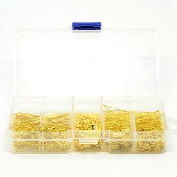 Materialmix in Box, Headpins, Ohrhaken, Perlenschalen, sen, vergoldetes Messing, 1 Stk