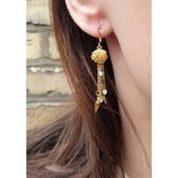 Anhnger, Muschel mit se, vergoldetes Silber, 10x10,5 mm, 1 Stk