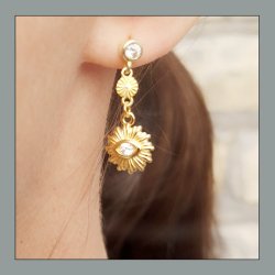 Anh&auml;nger, Sonne mit Augensymbol, flache R&uuml;ckseite, 1 &Ouml;se, Silber vergoldet, 12x10x2 mm, 1 Stck