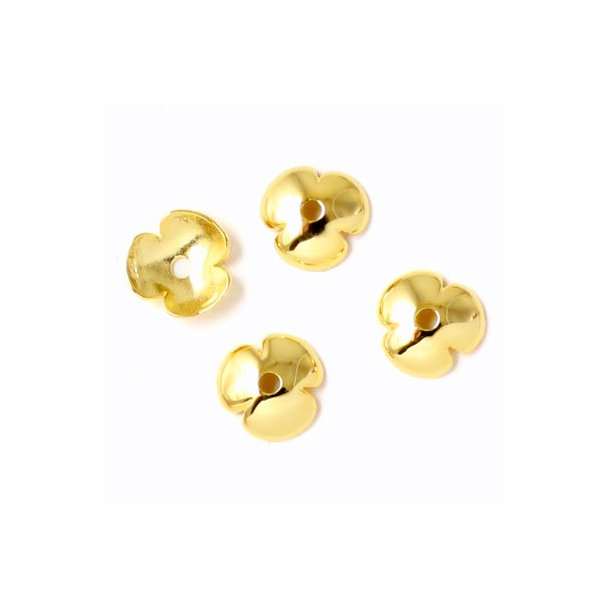 Perlenschale, schlicht, drei Bltenbltter, vergoldetes Sterlingsilber, 10 mm, 2 Stk.