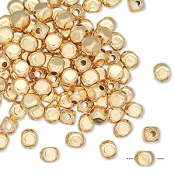 Wrfelperle, abgerundete Kanten, Vergoldetes Messing, 3x3 mm, 100 Stk