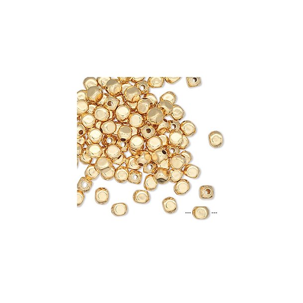 Small cube beads, softened corners, gilded brass, 3x3mm, 100pcs