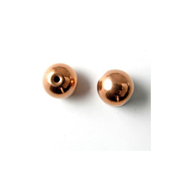 Rose-gilded steel bead, diameter 10 mm, inner hole size 2 mm, 2pcs