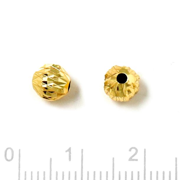 Faceted bead, Gold-plated silver, round, diameter 6 mm, 2 pcs.