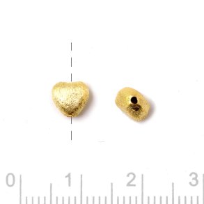 Gilded silver heart, brushed surface, vertically drilled, 6x6x4mm, 2pcs.